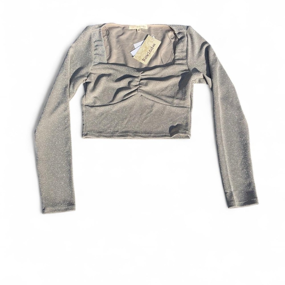 Rewind Silver Long Sleeve Crop Top